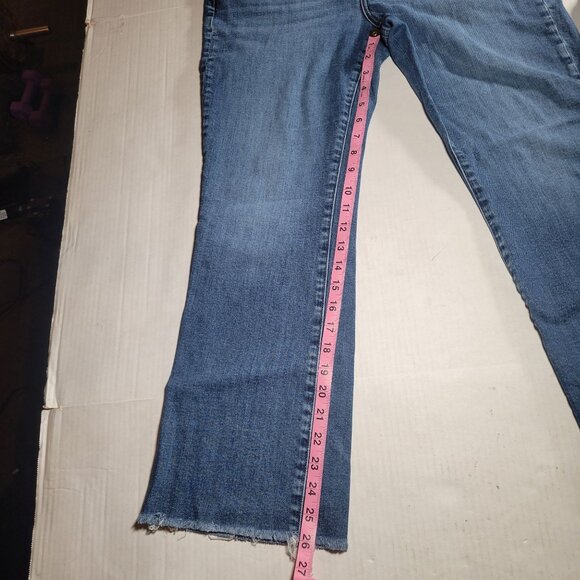 Madewell Womens Mid-Rise Kick Out Flare Raw-Hem Blue Cotton Blend Jeans Size 30 - Picture 8 of 11